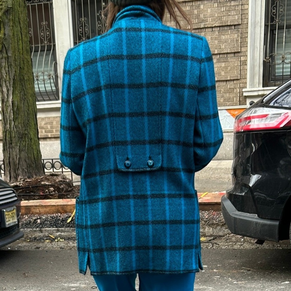 Carlisle Blazer Career 10 Blue Vintage Wool Plaid Structured Business - Picture 2 of 11